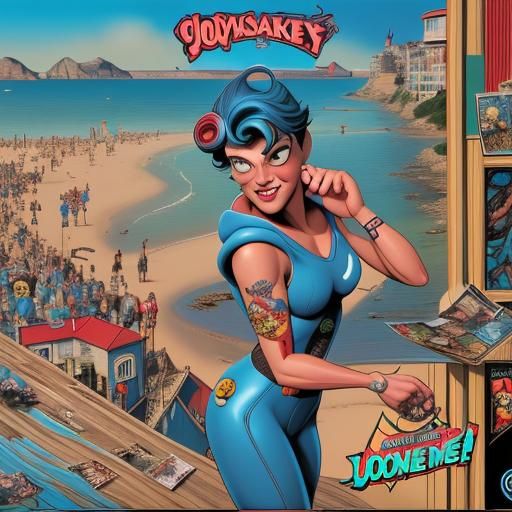 Humorous Seaside Postcard in Comic Book Style