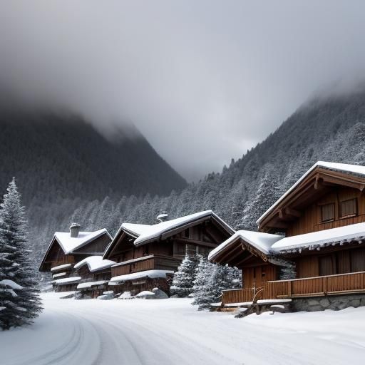 Snowy Alps Village Path in Golden Light