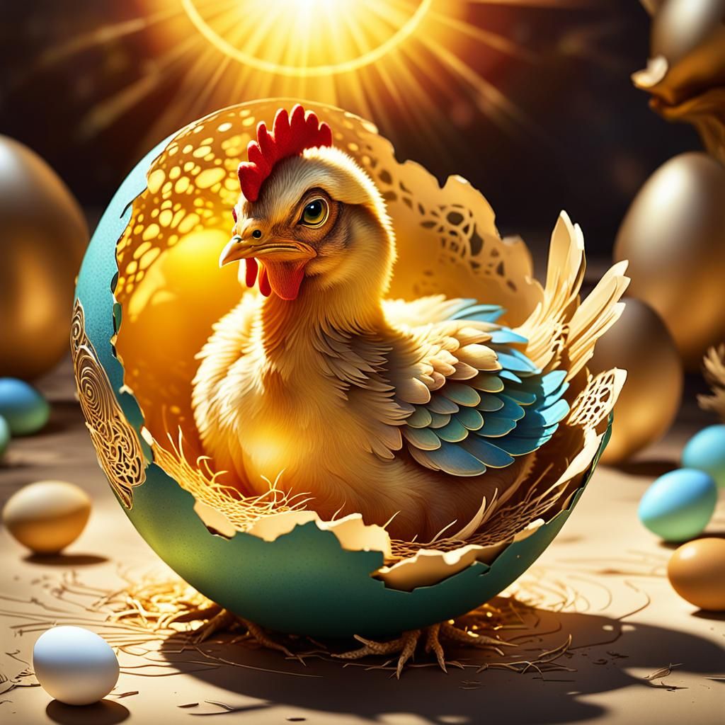 Golden Chick Hatching: A Storybook Illustration
