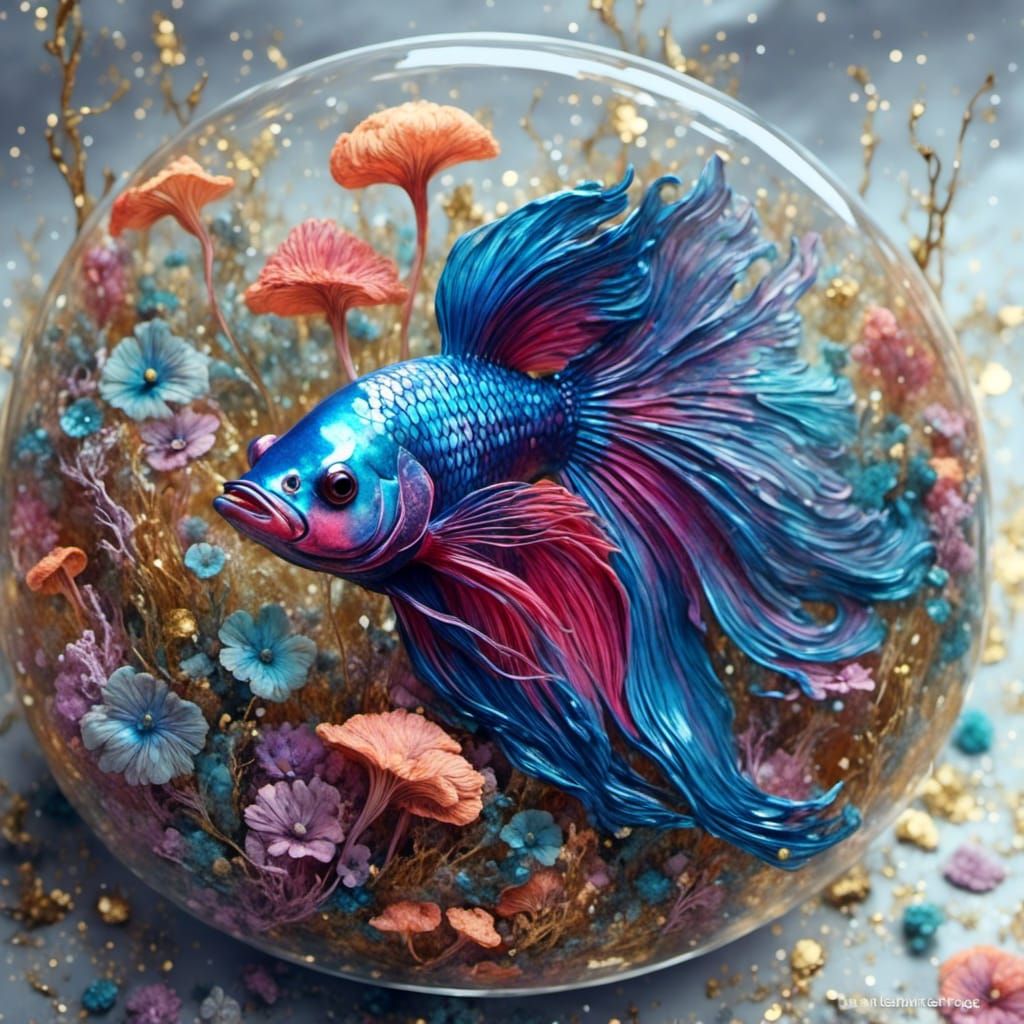 Vibrant Betta Fish in Watercolor Style