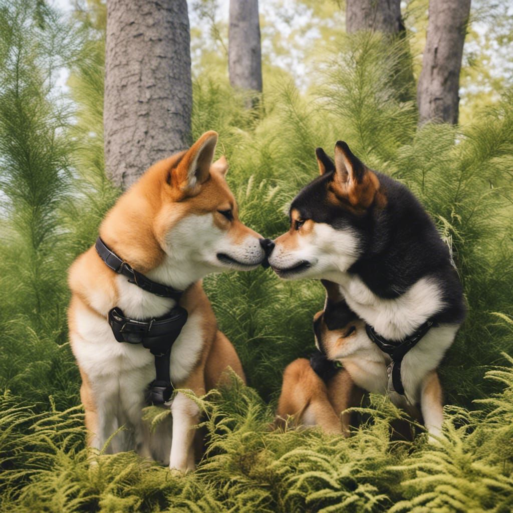 Shiba Inus Kissing in Dreamcore Forest