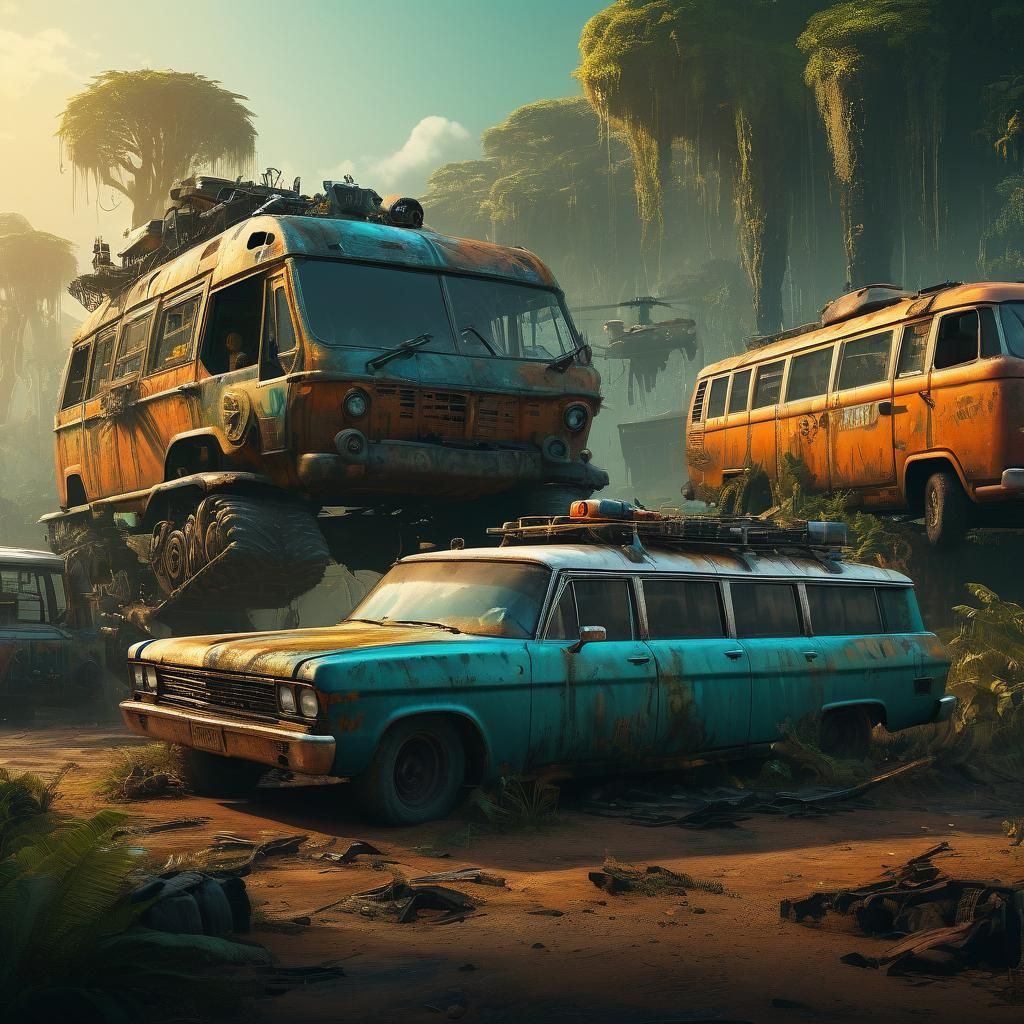 Post-Apocalyptic Jungle Convoy in Digital Matte Painting
