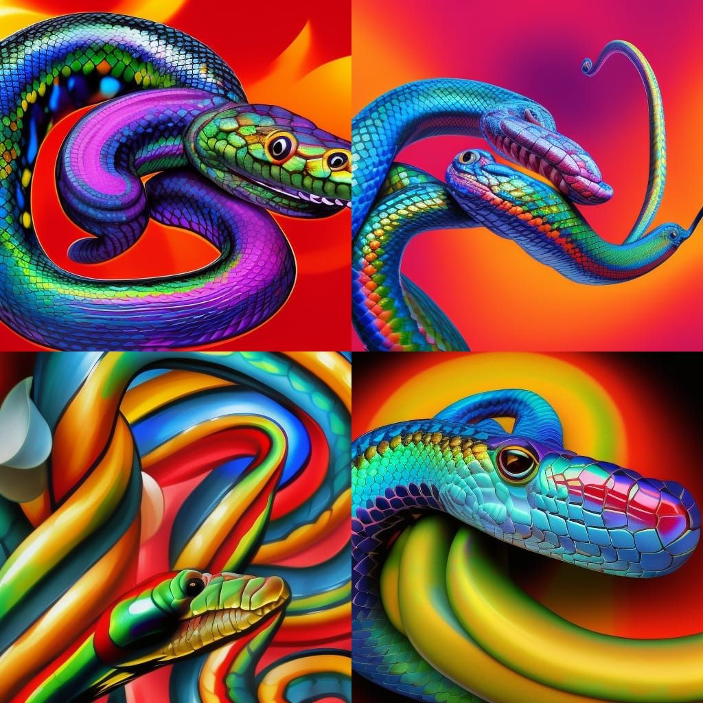 Hyperrealistic Rainbow Snake in Splash Art Style