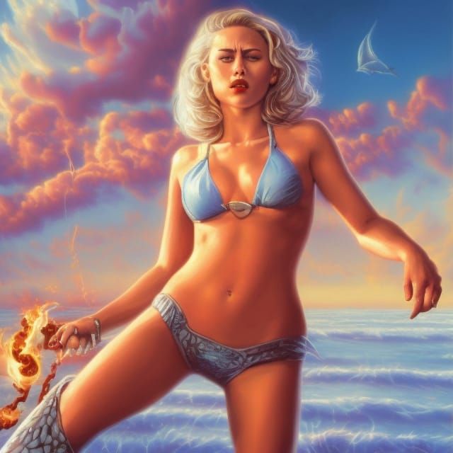 Hyperrealistic Beach Party Scene in Comic Book Style