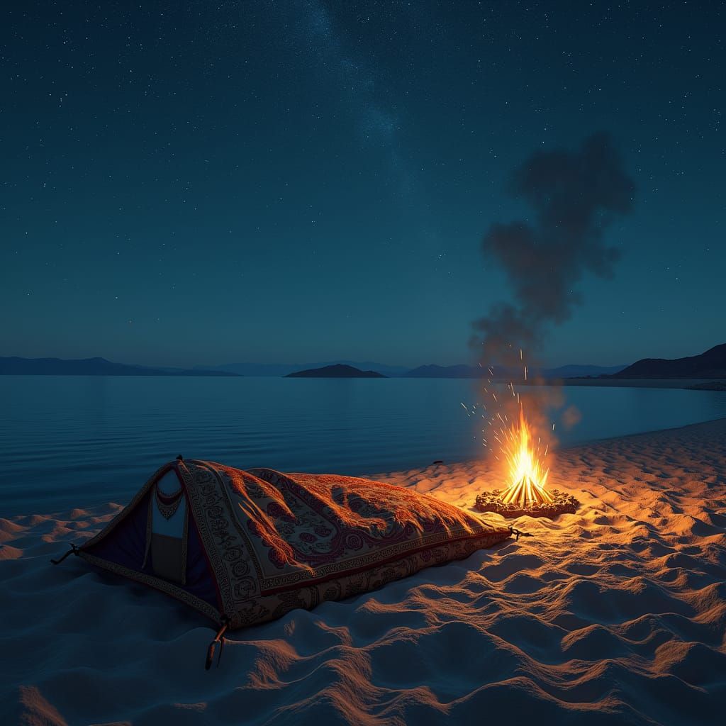 Ornate Sleeping Bag Under Starry Skies