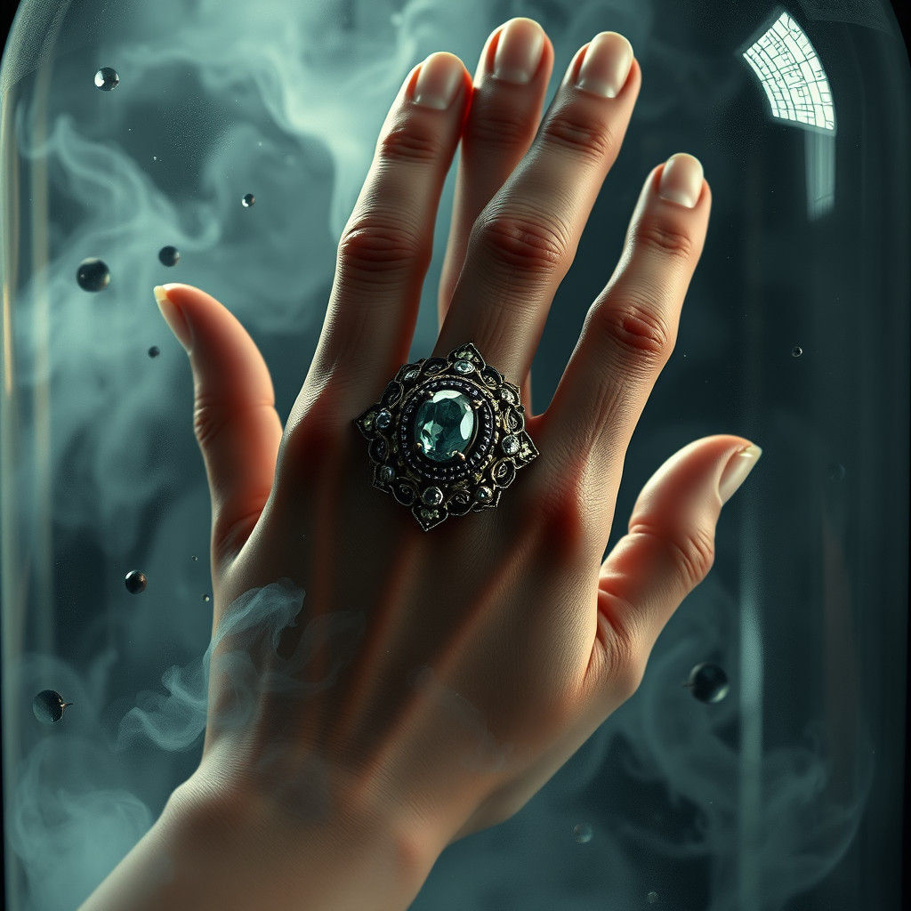 Ornate Ringed Hand Encased in Ethereal Jar