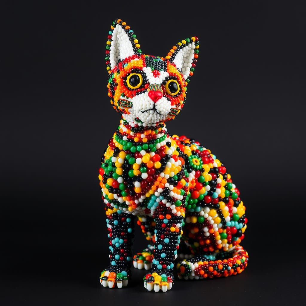 Colorful Beaded Cat Sculpture
