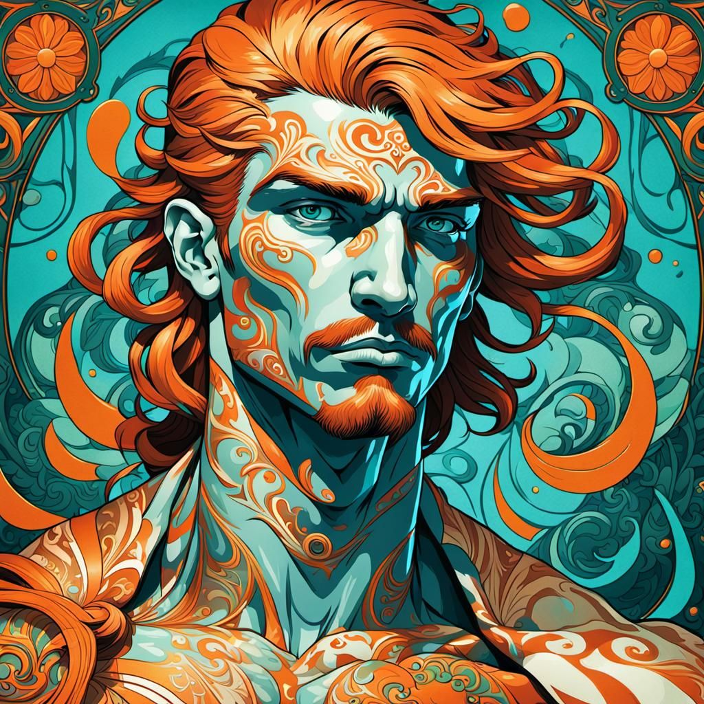 Detailed Pinup Guy Portrait in Art Nouveau Style