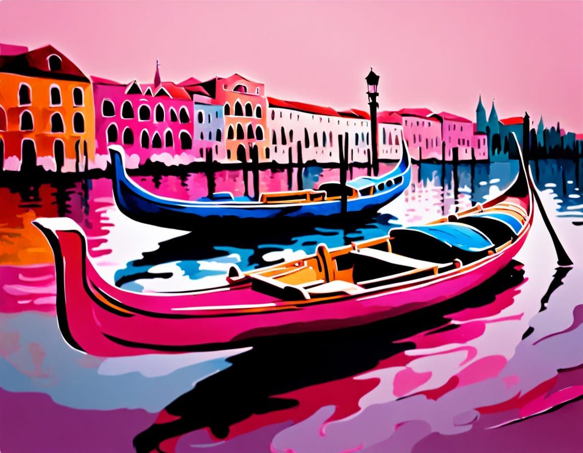 Pink Acrylic Impasto Gondolas
