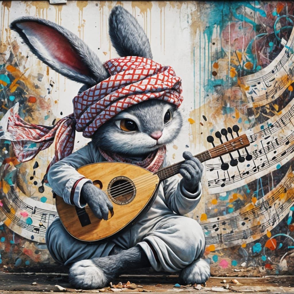 Rabbit playing Oud v2 | 🇵🇸 jazz in neo-expressionism (DALL...