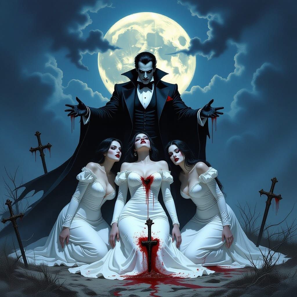 Dracula's Lament: A Gothic Horror Scene