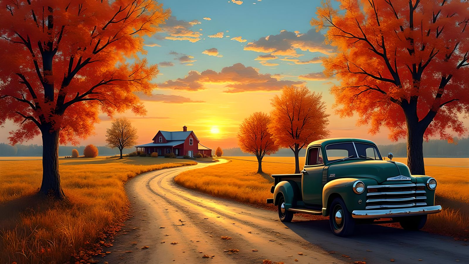 Serene Autumn Country Scene at Sunset