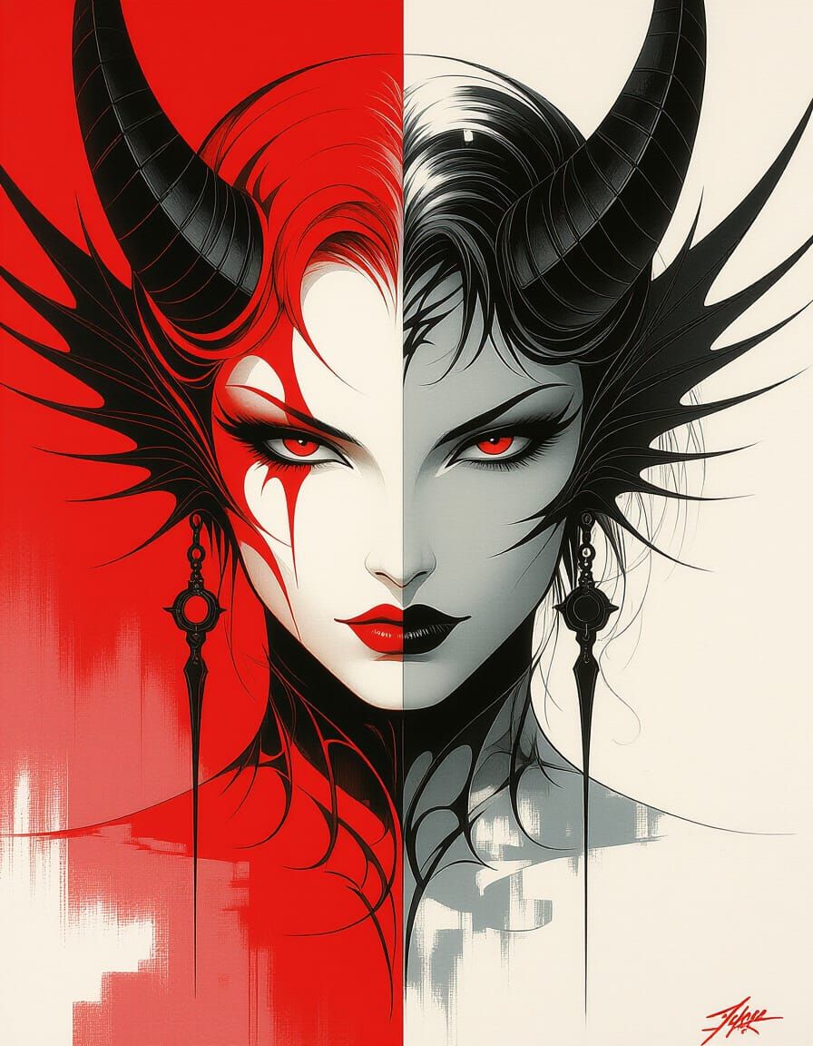 Abstract Red and White Art with Fine Details