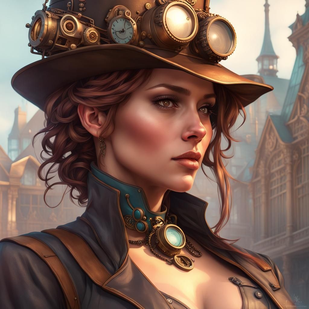 Steampunk Woman Portrait in Hyperdetailed Digital Art