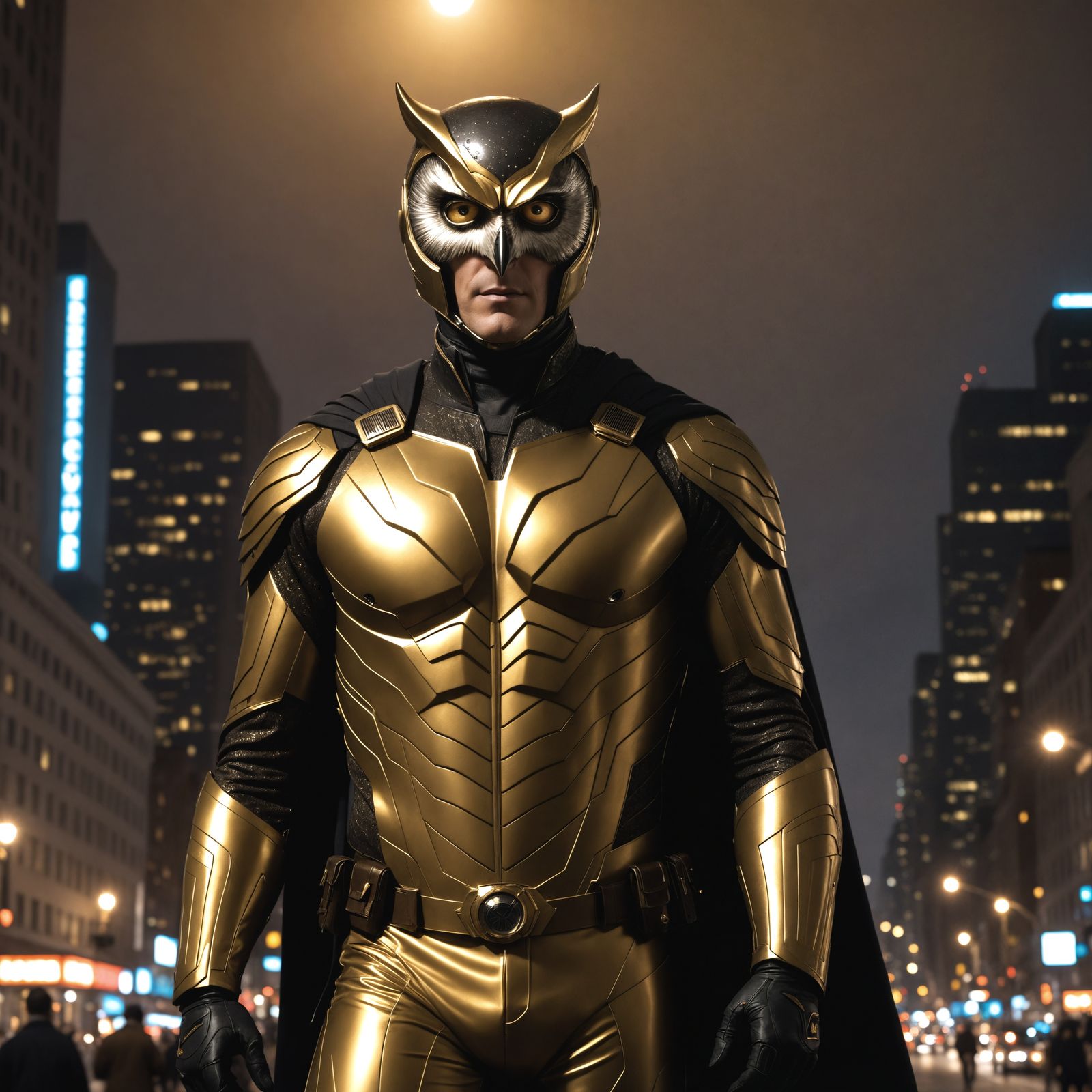 Owl Superhero in Dark Cityscape