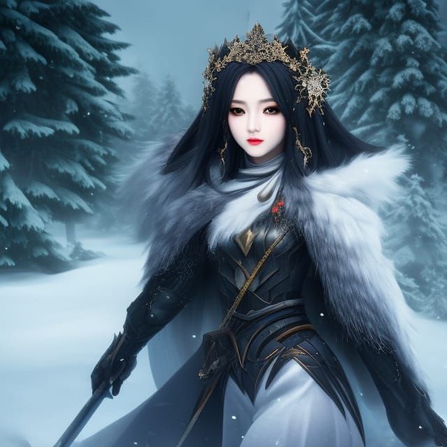 Anime Girl in Snowy Tundra: Digital Art Portrait