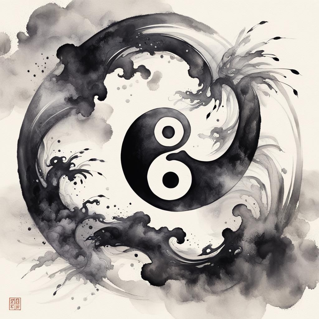 Taiji Symbol in Ink Wash Painting