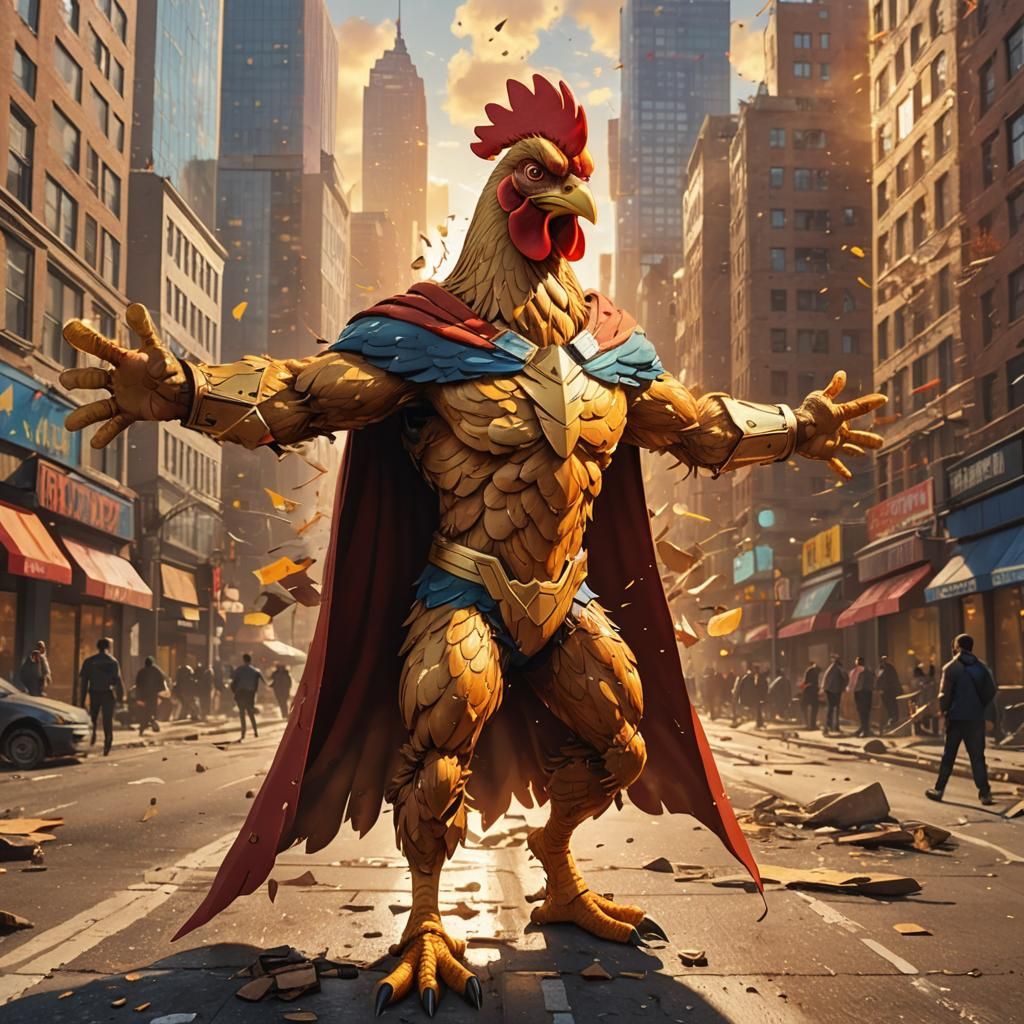 Heroic Super Chicken in Vibrant Comic Book Style