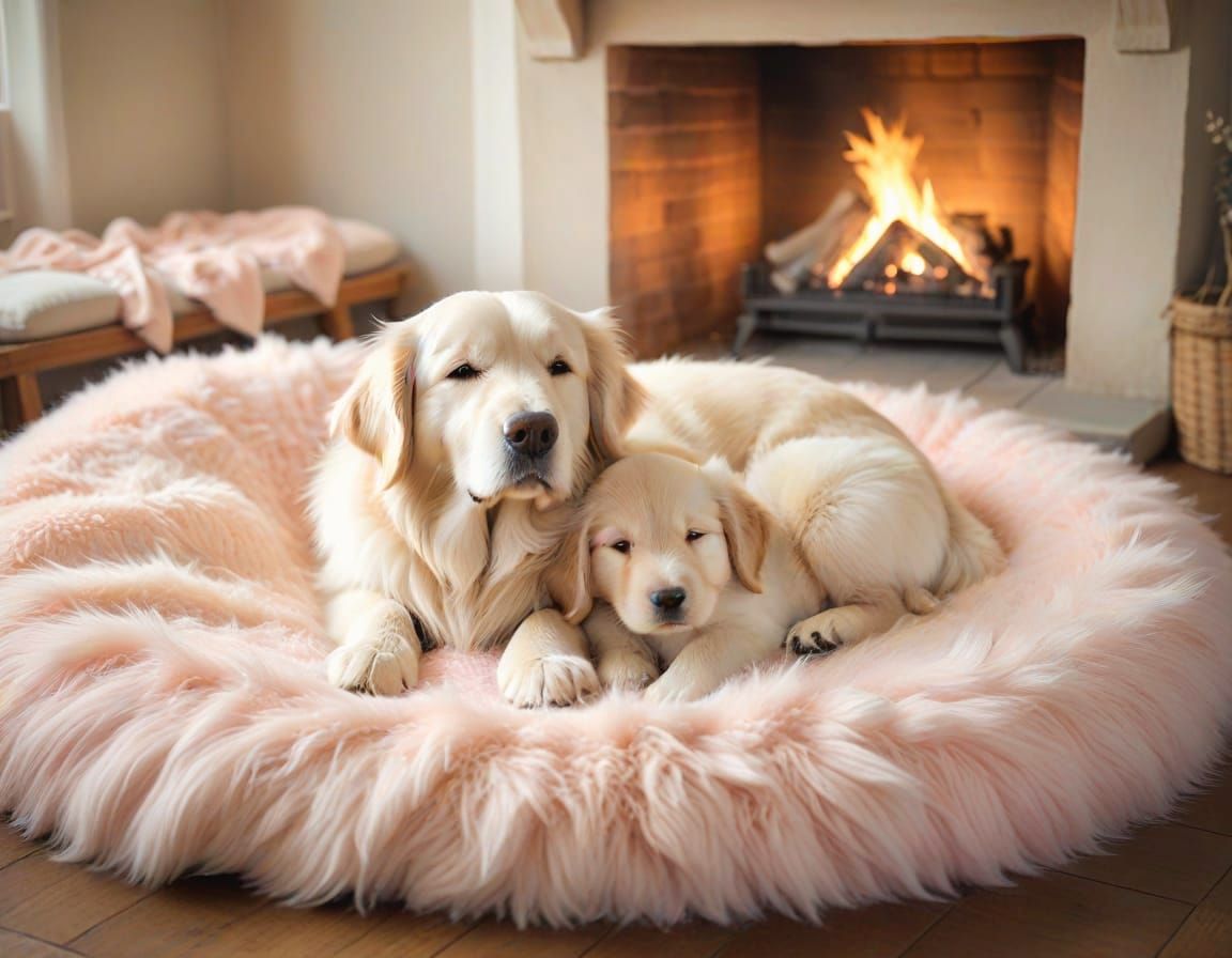 Fluffy Baby Bunnies & Gold Retriever in Pastel Colors