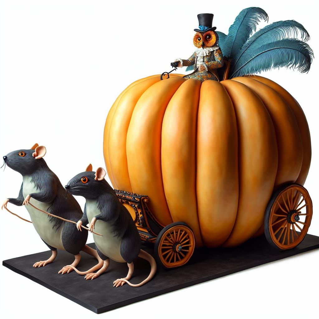 A large pumpkin carriage cake, bulging like a fat ripe pumpk...