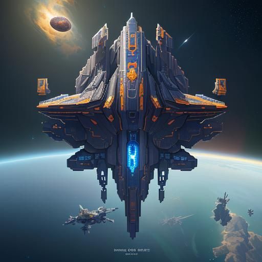 Isometric Spaceship Pixel Art in Space