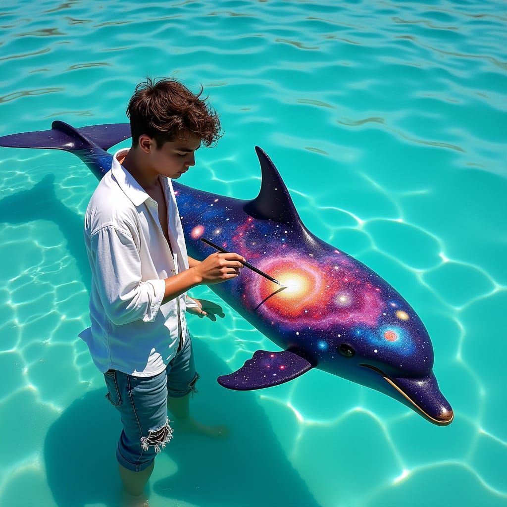 Vibrant Space Painting on a Dolphin's Side