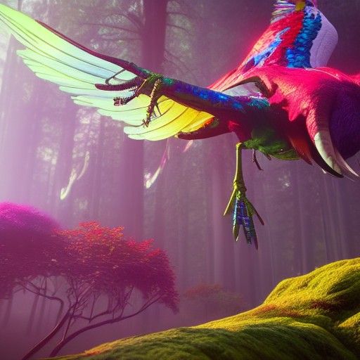 Alien Forest with Embellished Bird: 3D Hyperrealism