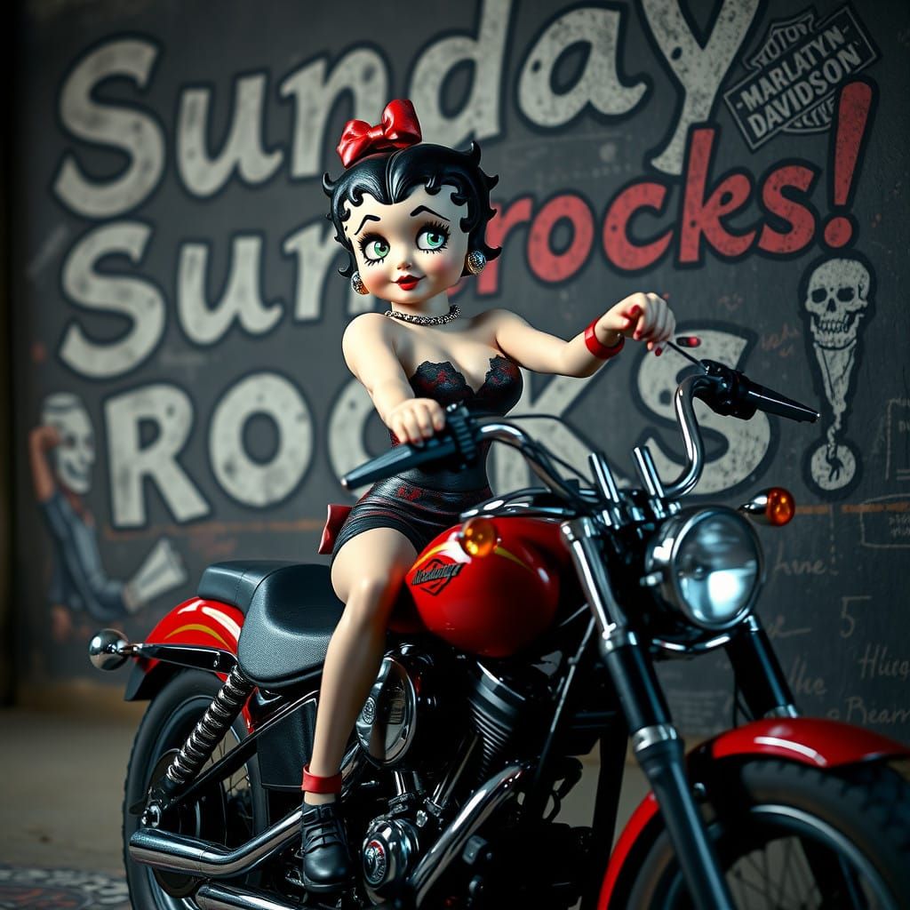 Lady Betty Boop on Harley Davidson, Warhammer Hyperrealism