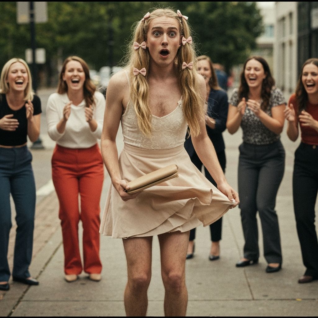 Feminine Young Man with Blonde Hair in Mini Dress Surprised ...