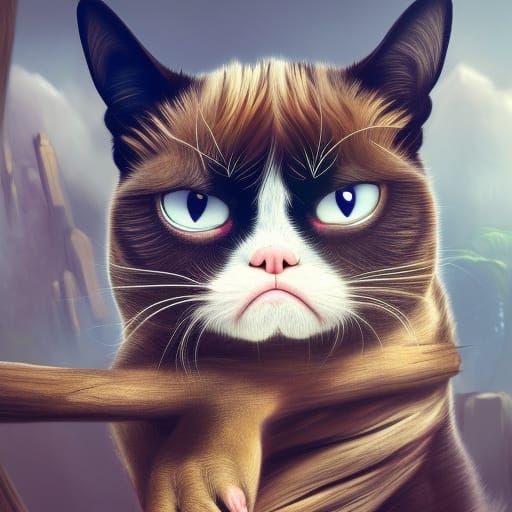 Detailed Matte Painting of a Grumpy Cat