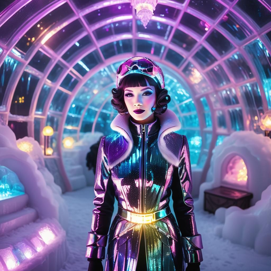 Neon Art Deco Disco Reveler in Ice Igloo