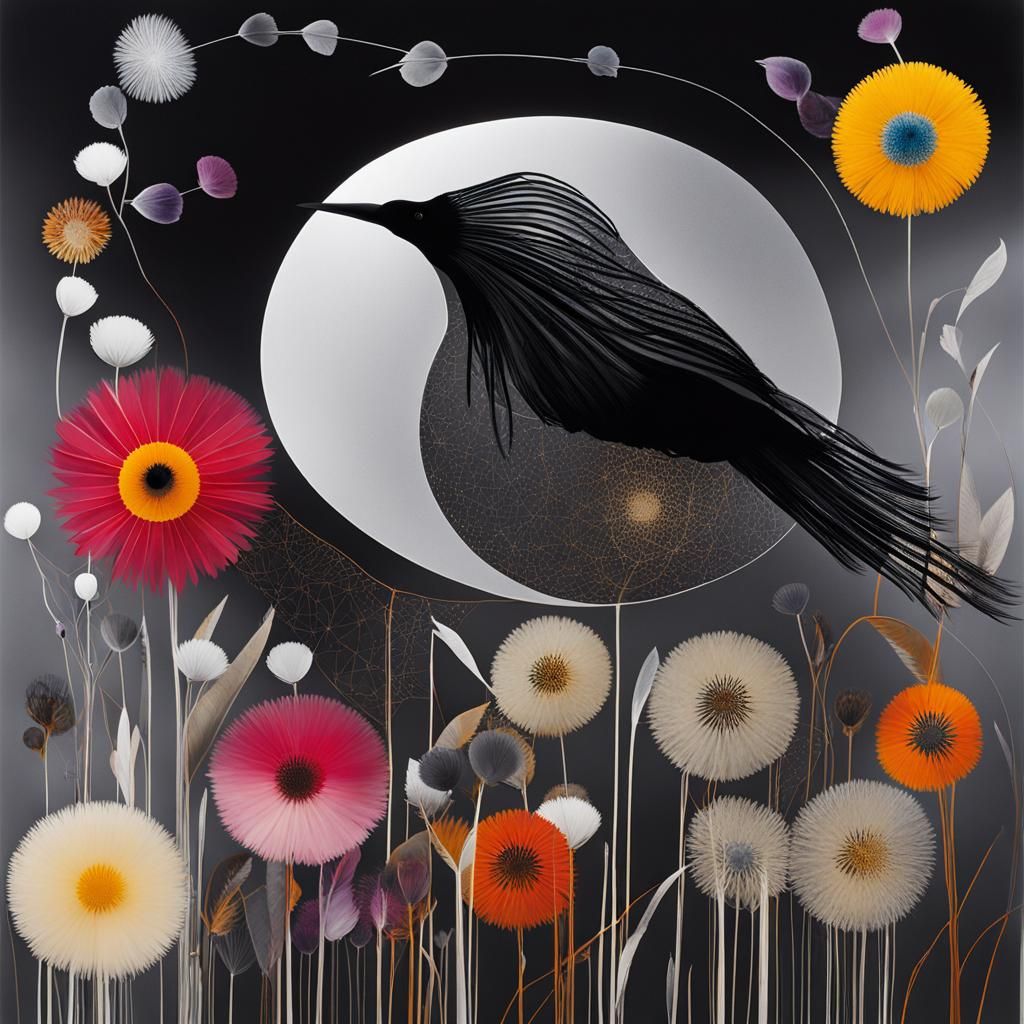 Surreal Floral Bird in Dandelion Dreamscape