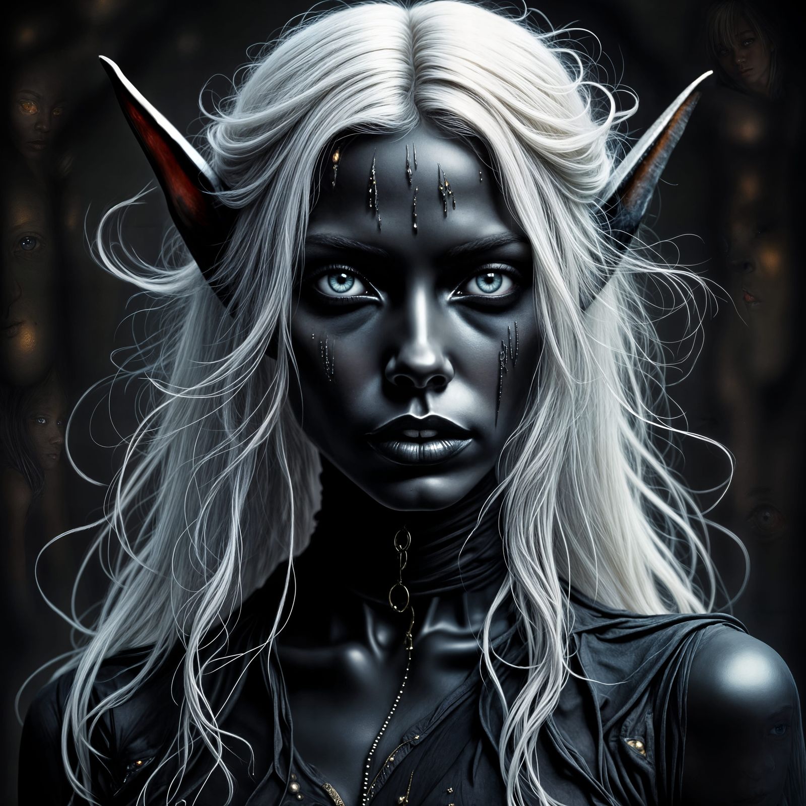 Drow Elf with Glowing Runes and White Hair
