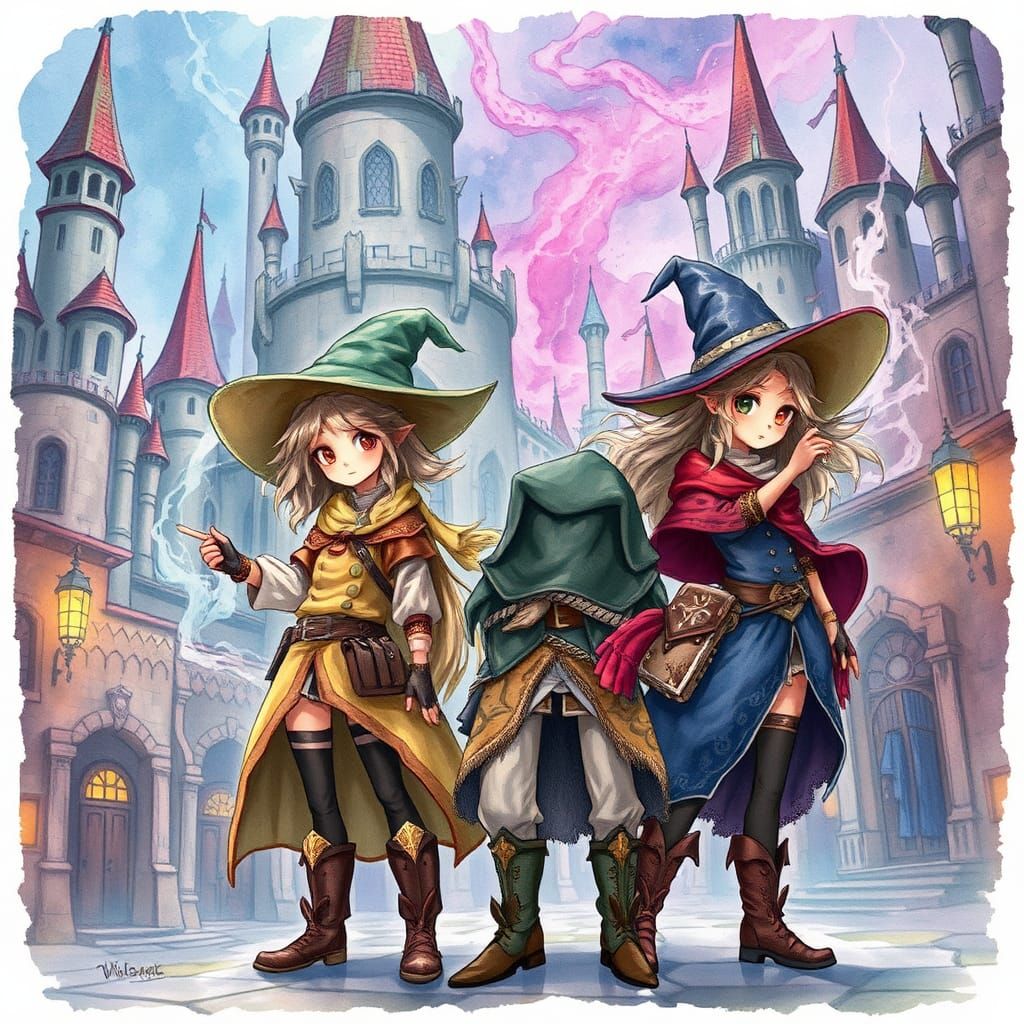 Storm Wizards Duel in Wizard City: Whimsical Illustration