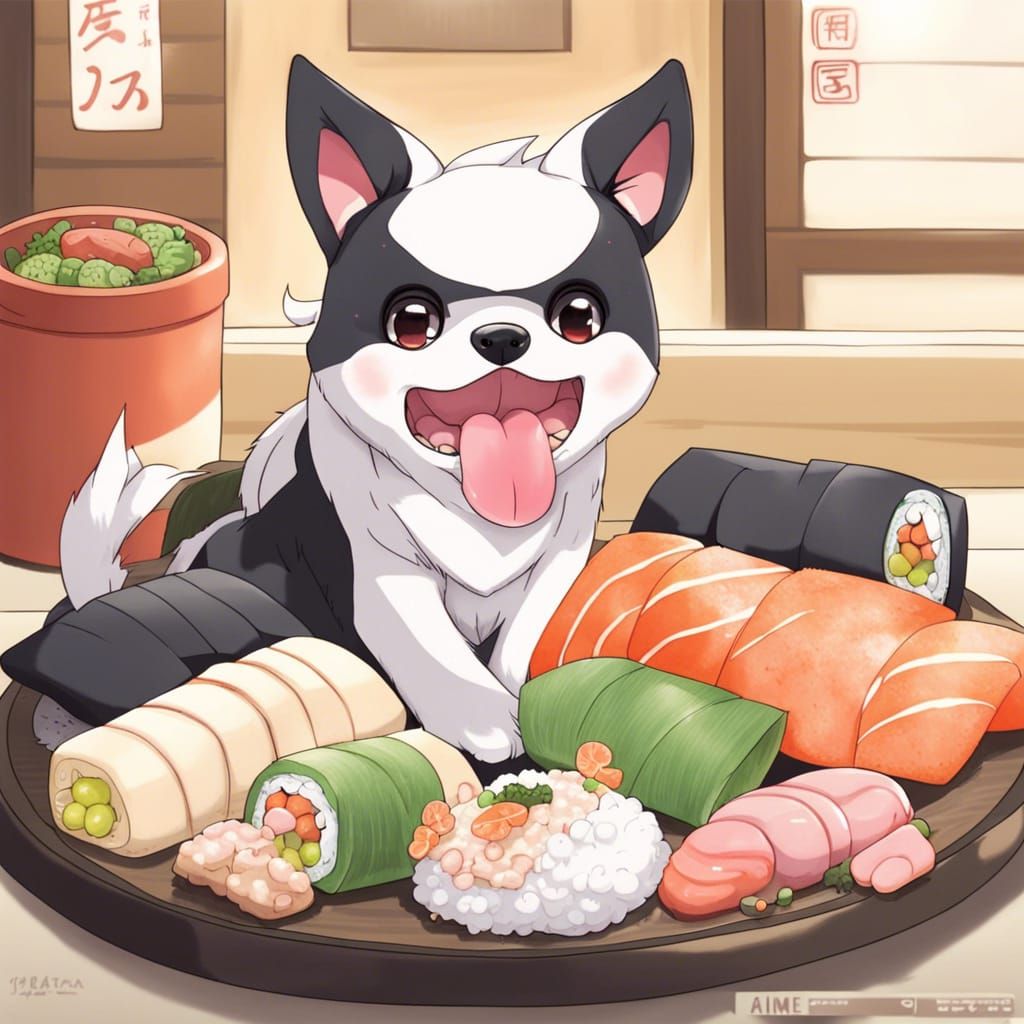Cute Sushi Dog in Anime Style