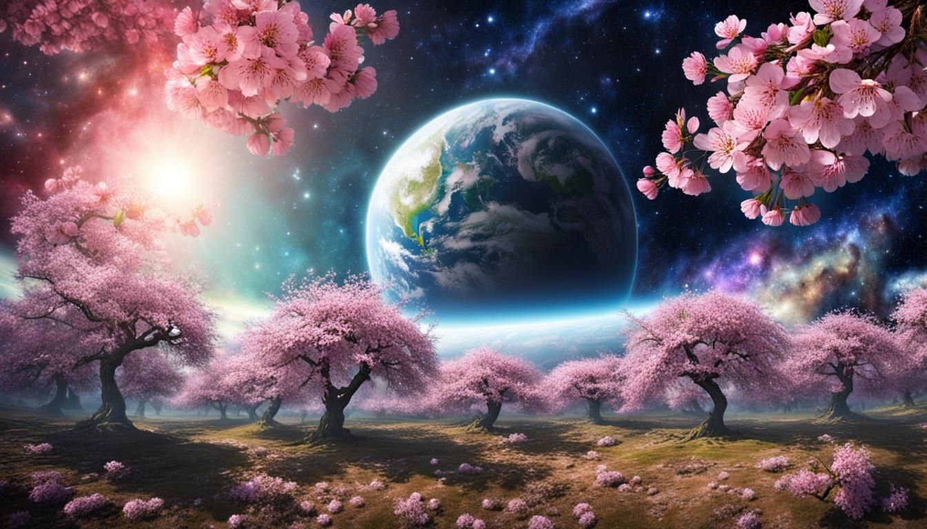 Cherry Blossom Planet Viewed from Space