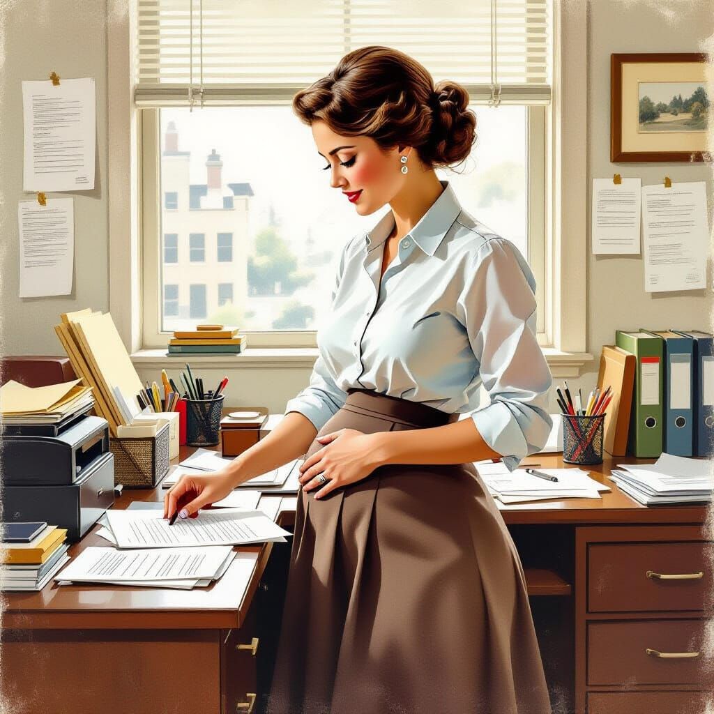 Pregnant Secretary Seeks Chocolate from Desk Drawer