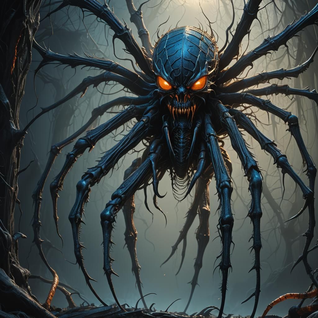 Terrifying Wendigo-Spider Creature in Dark Fantasy Style
