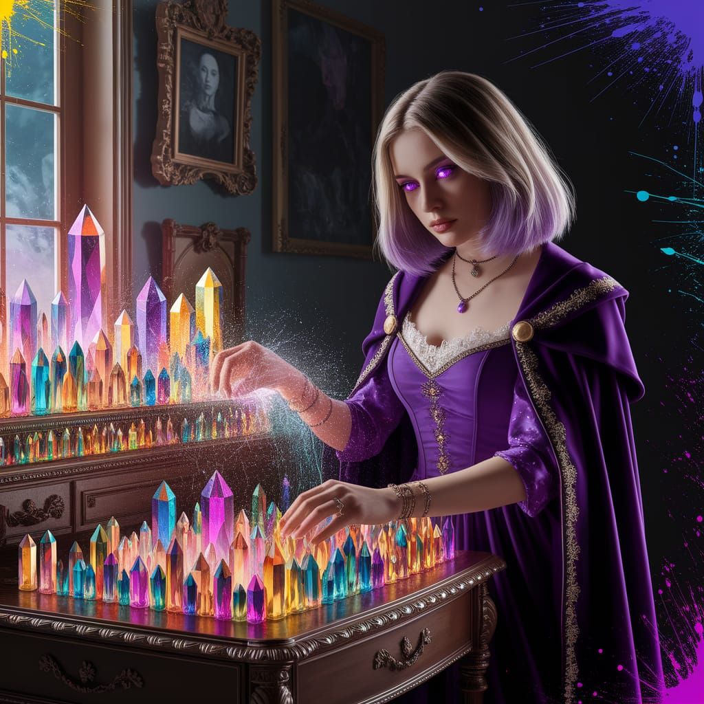 Magical Crystal Arrangement in Graffiti Art Style