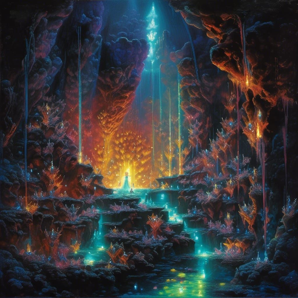 Faery Realm Descent: Luminescent Crystals and Winged Fairies