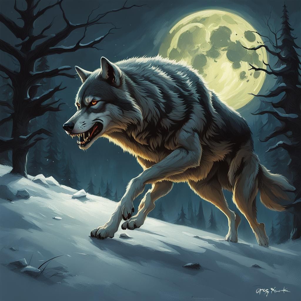 Night Wolf Hunt: Sinister Greg Rutkowski Style