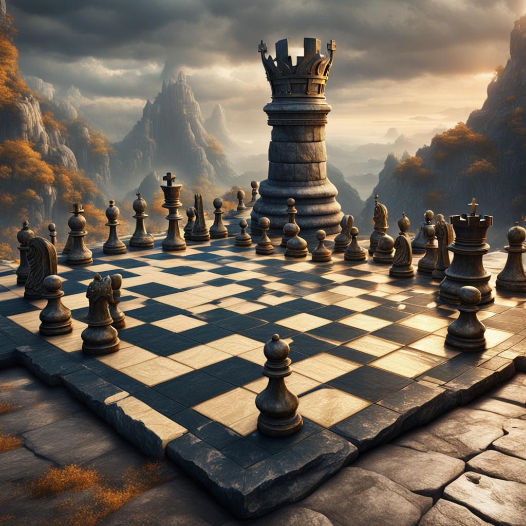 Giant Stone Chess Board in Detailed Matte Painting