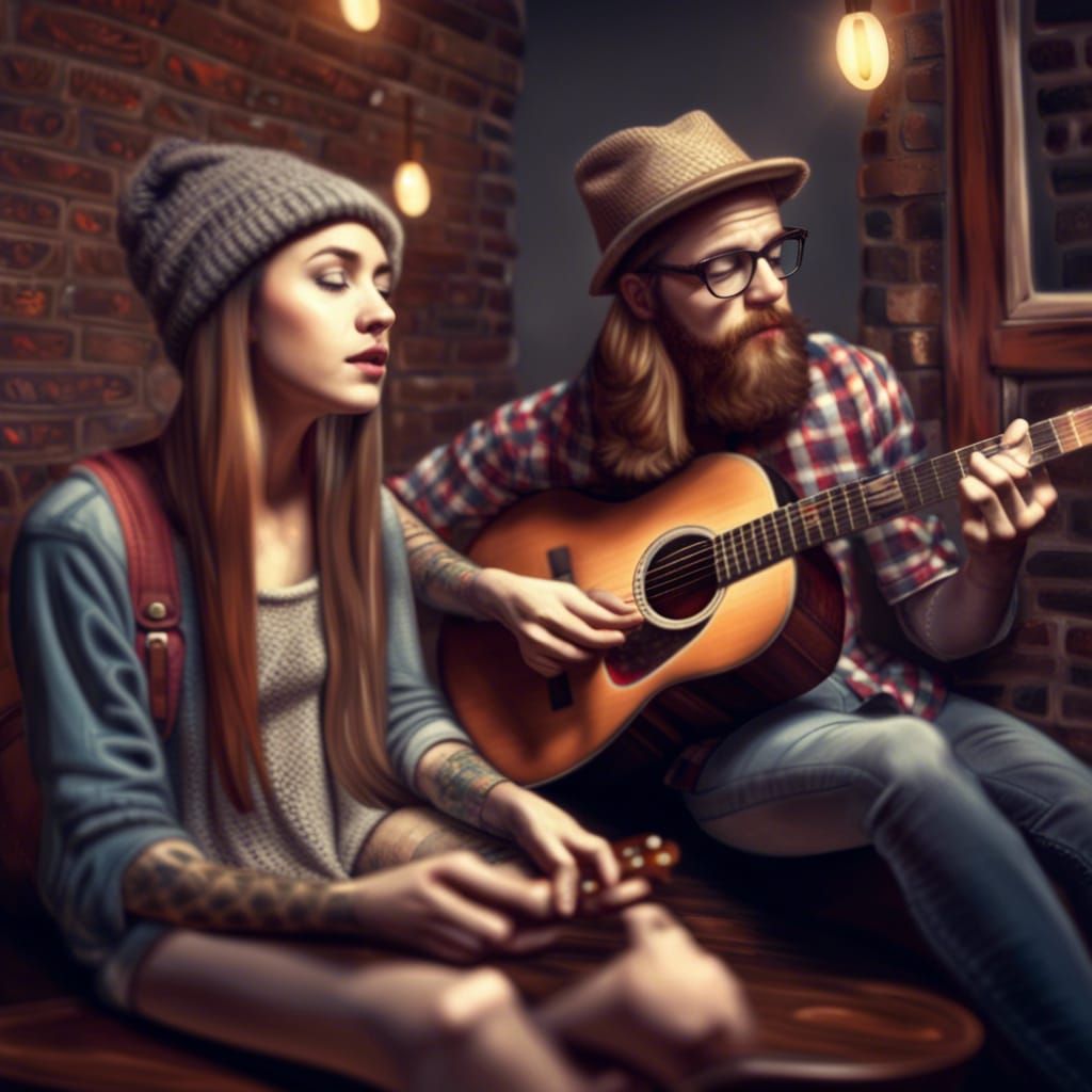 Hipster Couple: Guitar Serenade in Hyperrealism