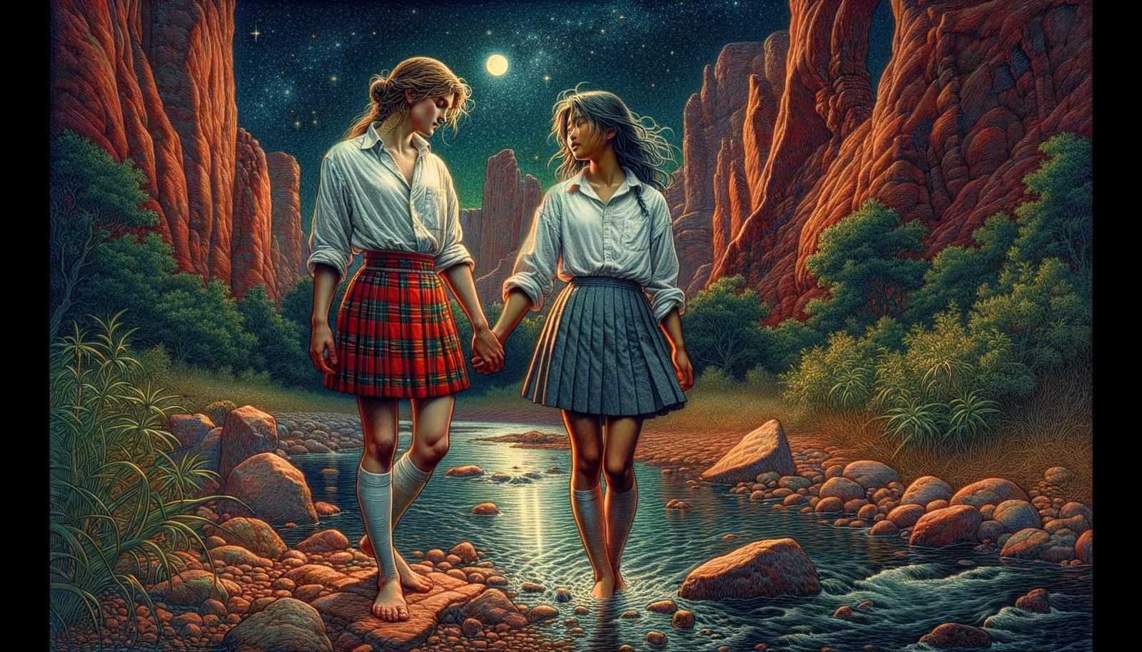 Fantasy Art of Two Women in Red Rock Canyon