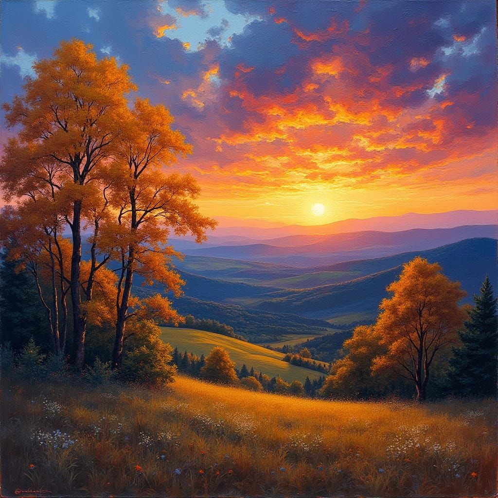 Sunset Landscape in Impasto Style