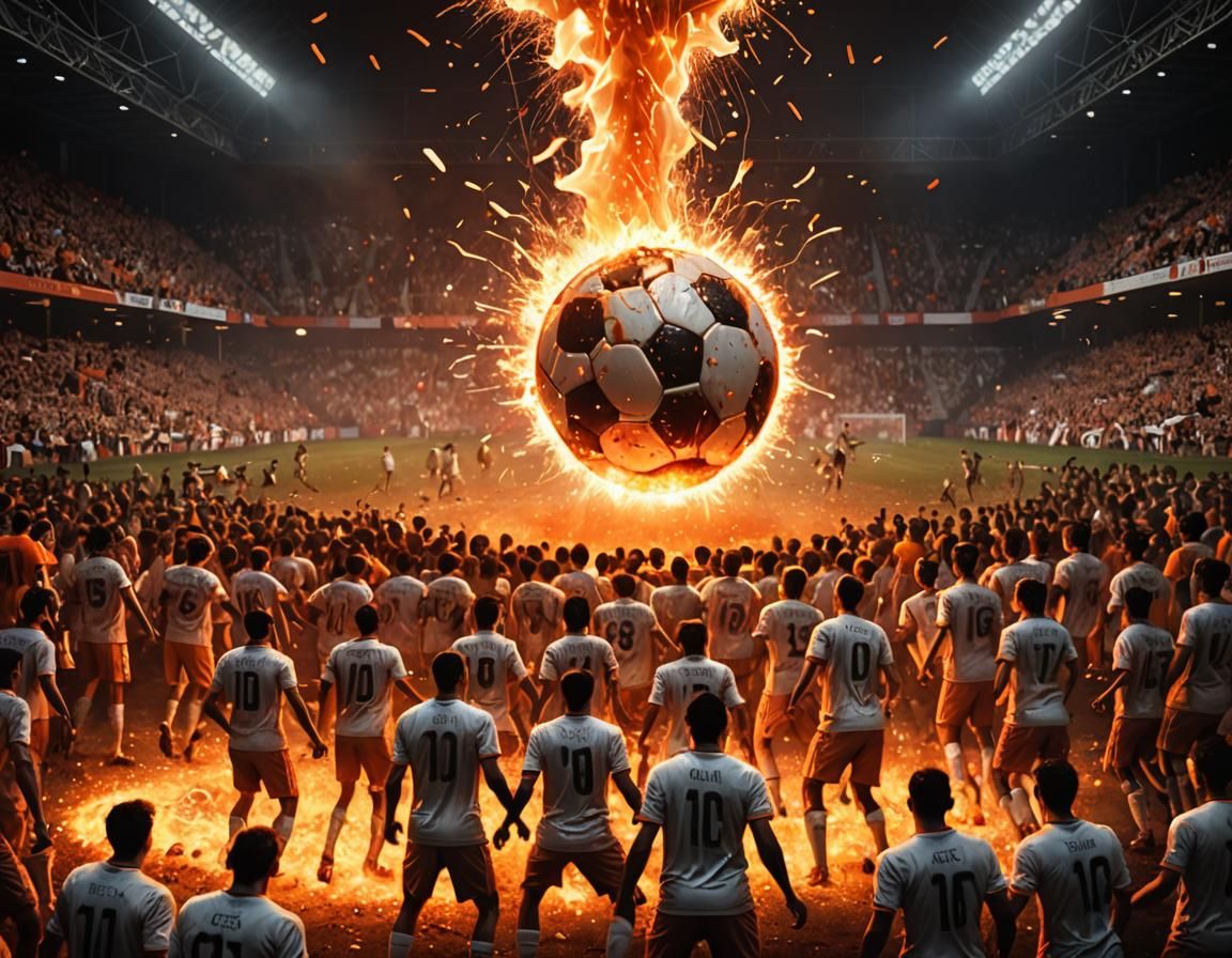 Volcanic Eruption Disrupts Football Match in Fiery 3D Render...