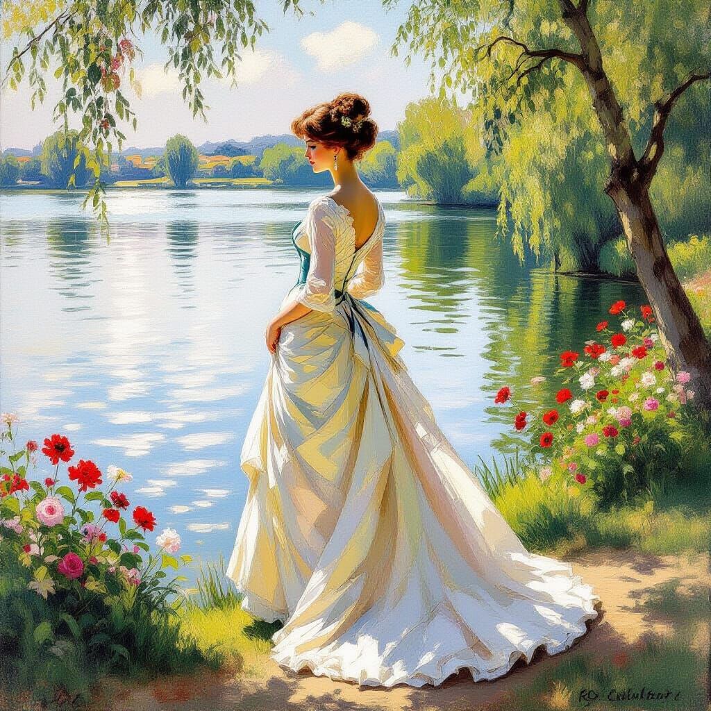 Impressionist Woman on Lake Shore