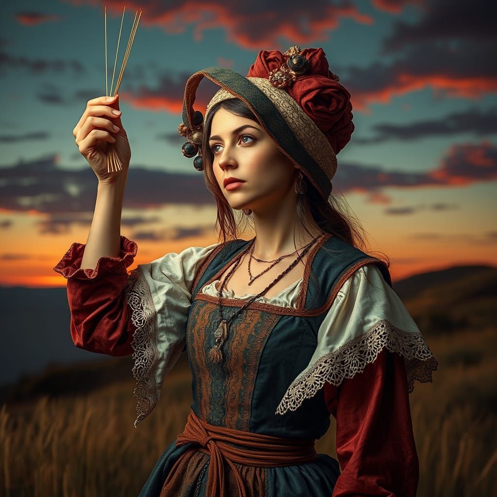 Renaissance Woman Holding Seed in Baroque Setting