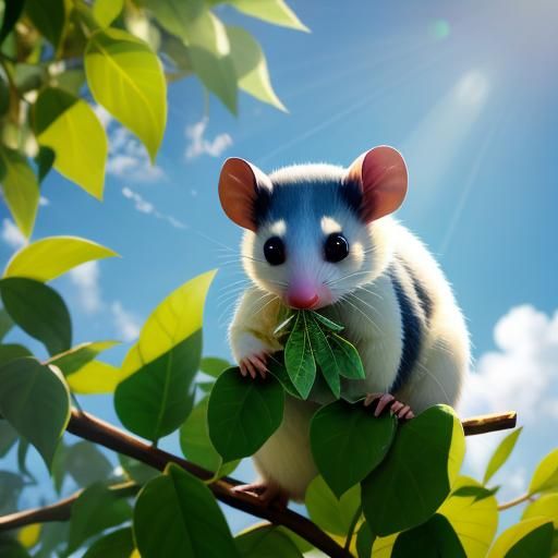 Possum Eating Gum Leaves in Heavenly Sunshine