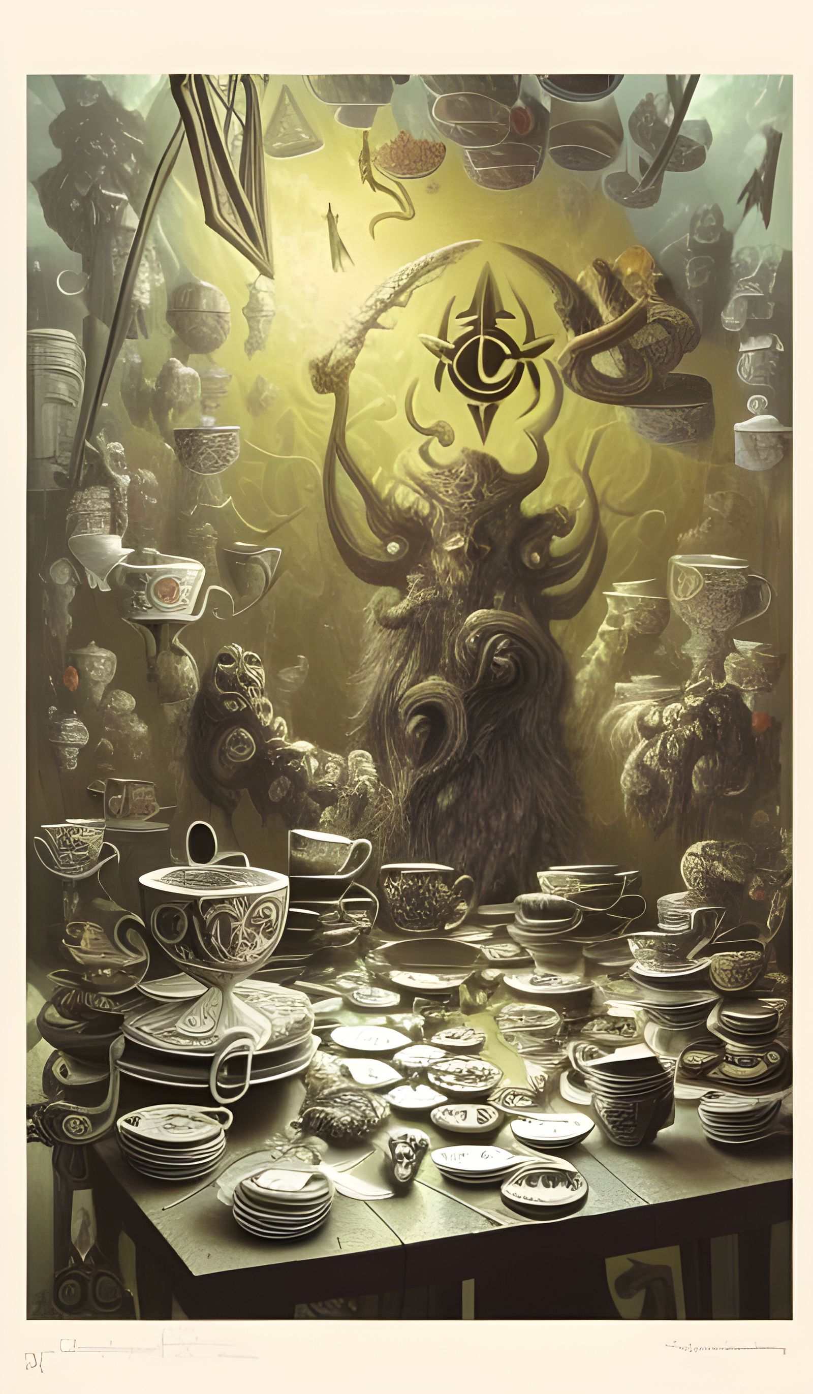 Occult Coffee Still Life, Mystical Multidimensional Art